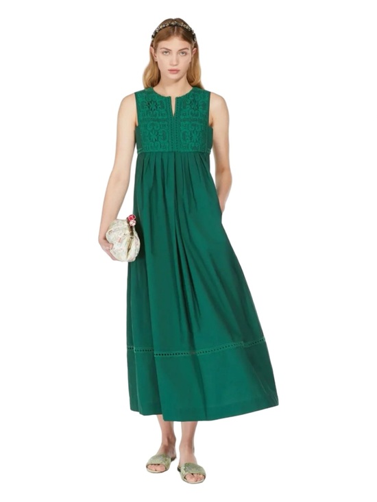 MaxMara Dresses & Skirts - NWT MAX MARA “Volta” Green Cotton Poplin Maxi Dress with Crochet Bodice